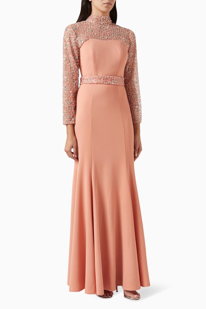 

Sequin-embellished Maxi Dress in Crepe, Pink