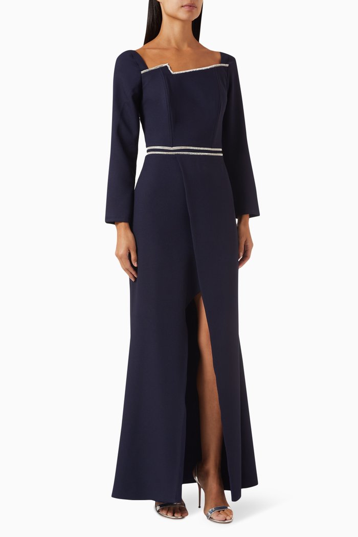 Rhinestone-embellished Maxi Dress, Blue