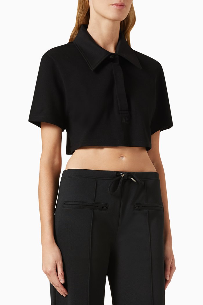 

Cropped Polo Top in Cotton-piqué, Black