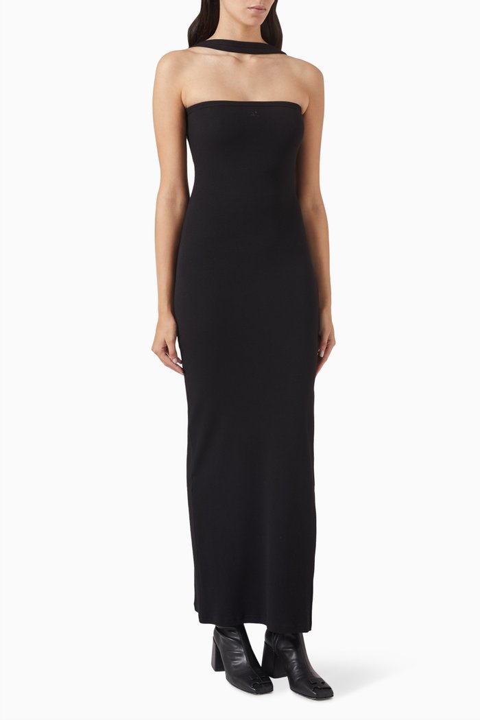 Hyperbole 90's Maxi Dress in Rib-knit, Black