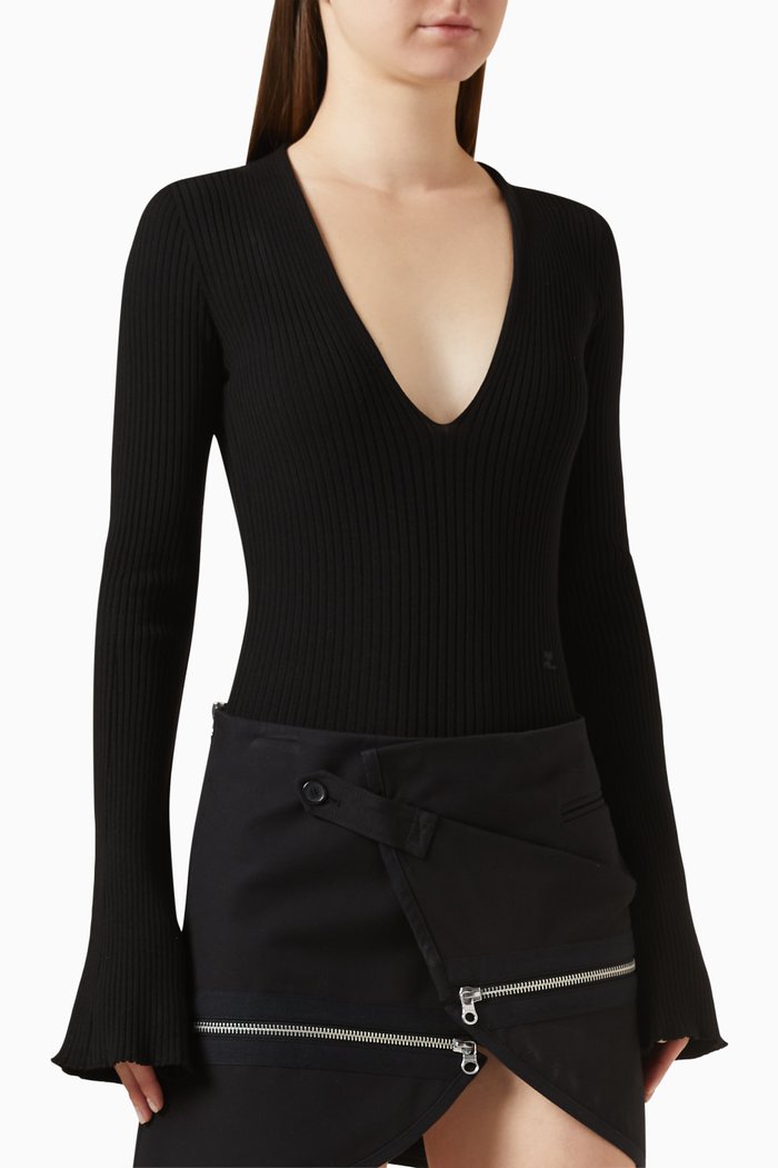 

V-neck Bodysuit in Viscose-blend, Black