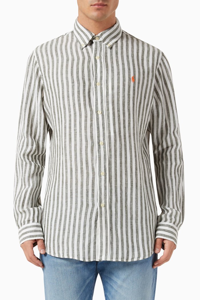 

Logo Striped Shirt in Linen, Grey