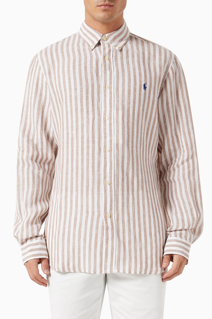 

Logo Striped Shirt in Linen, Neutral