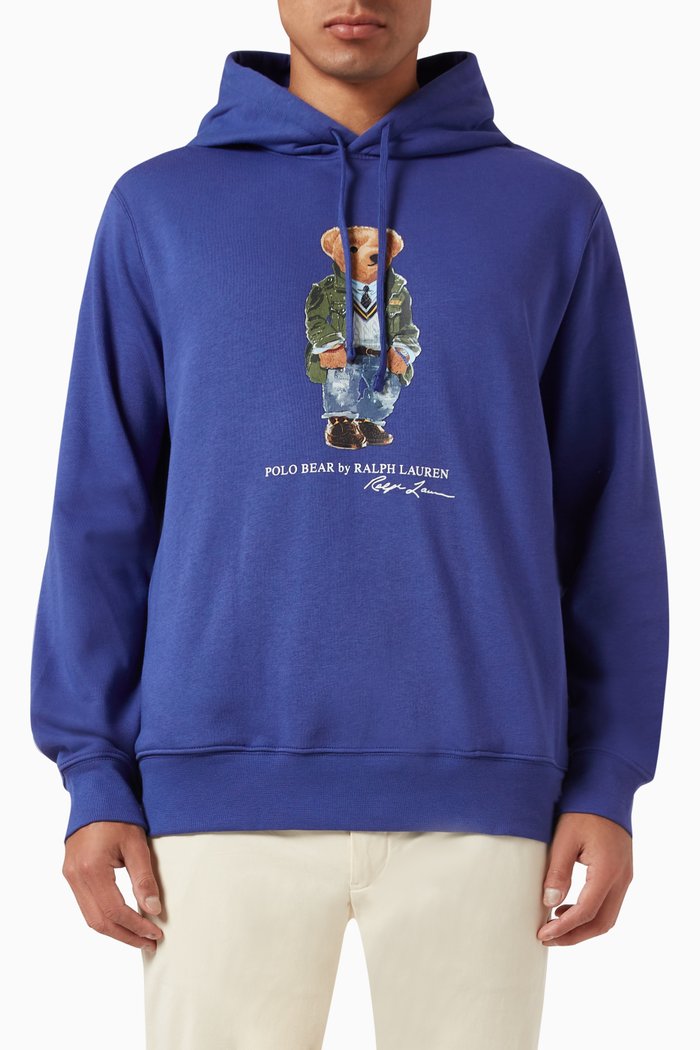 

Graphic Bear Hoodie in Cotton, Blue