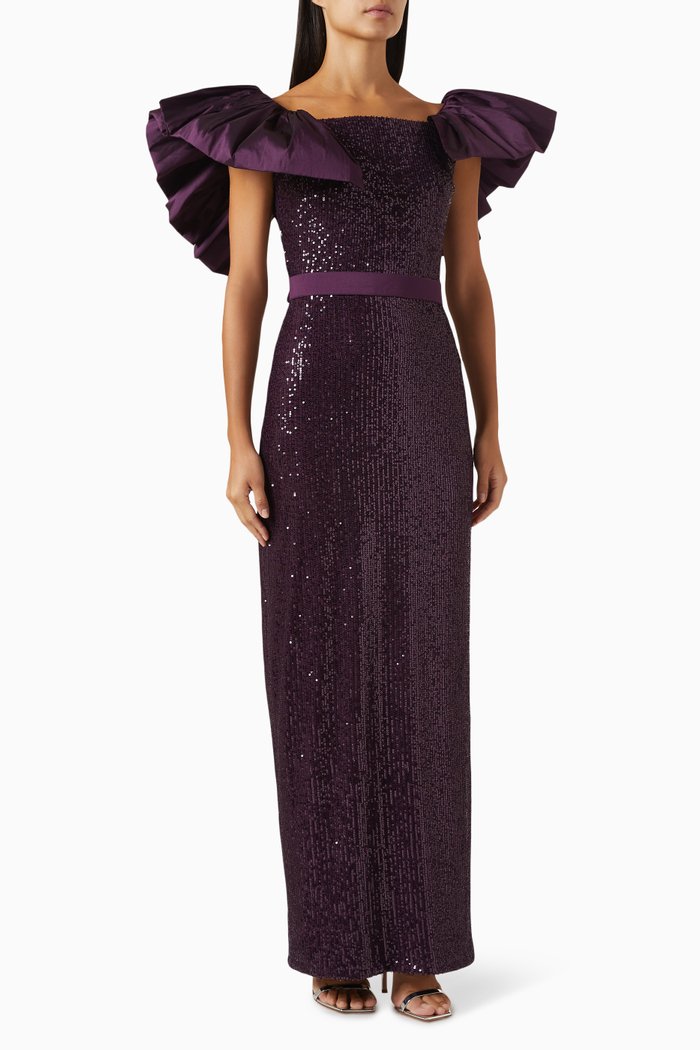 

Ruffle Sequin-embellished Dress, Purple