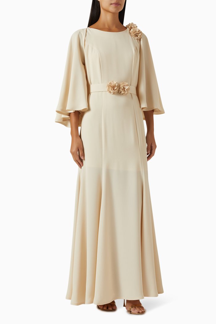 

Floral-applique Maxi Dress, Neutral