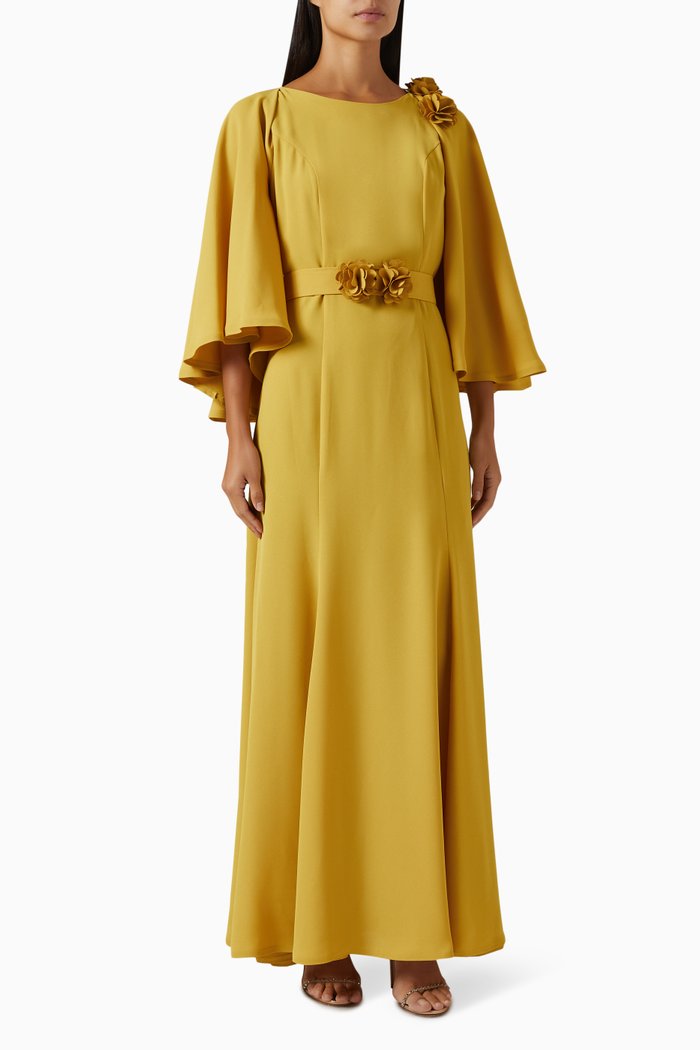 

Floral-applique Maxi Dress, Yellow