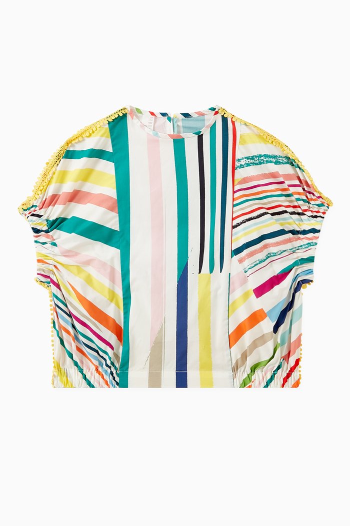 

Morgan Bobble Trim Top in Cotton, Multicolour