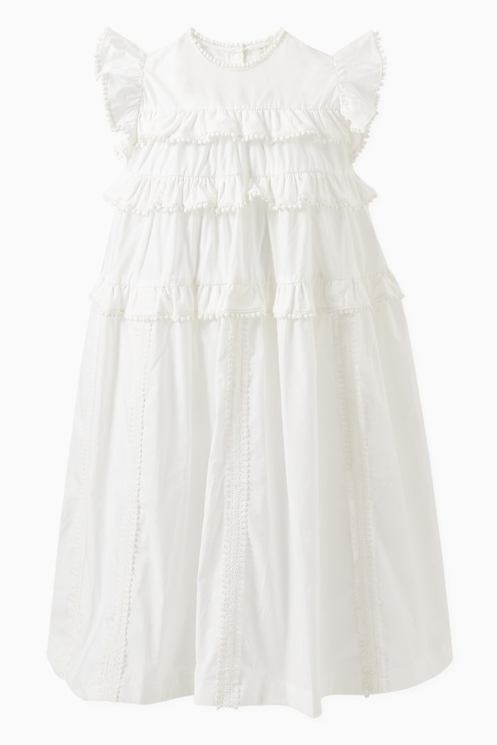 

Pearl Dropped Waist Dress in Cotton, White