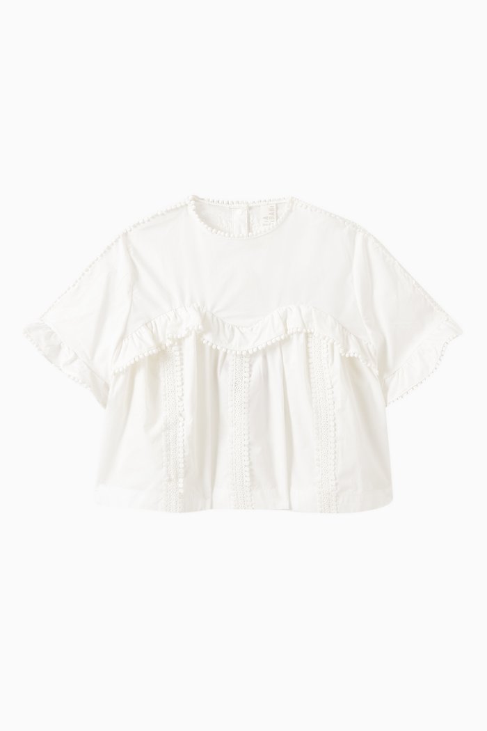 

Pearl Flutter Sleeve Top in Cotton, White