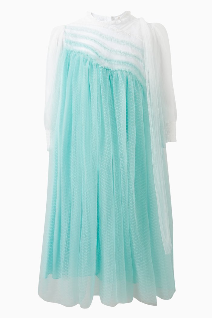 

Misty Wave Maxi Dress in Tulle, Blue