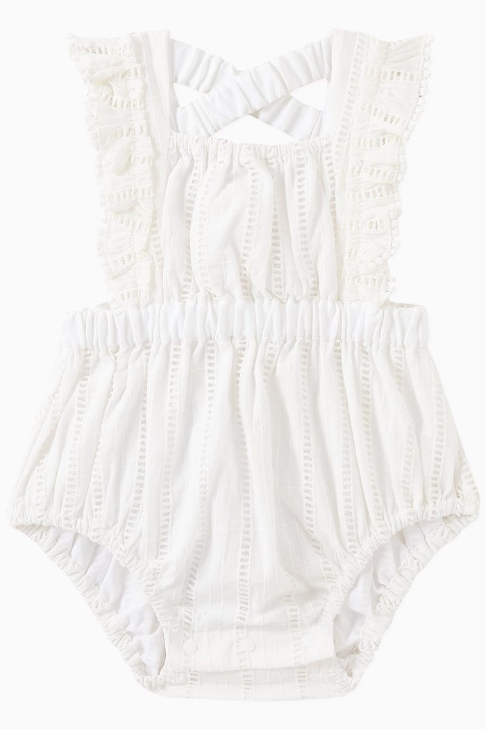 

Piper Ruffled Romper in Cotton, White