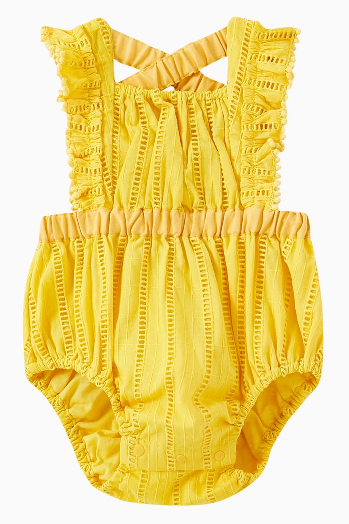 

Piper Ruffled Romper in Cotton, Yellow