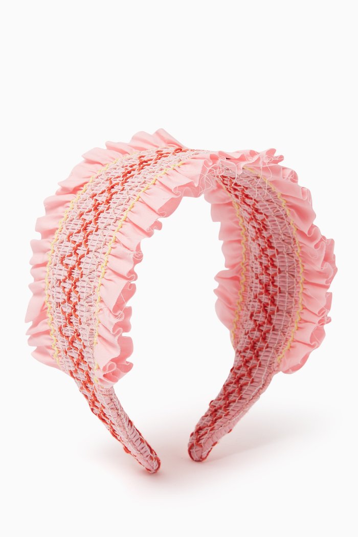

Pia Smocked Hairband in Cotton, Red