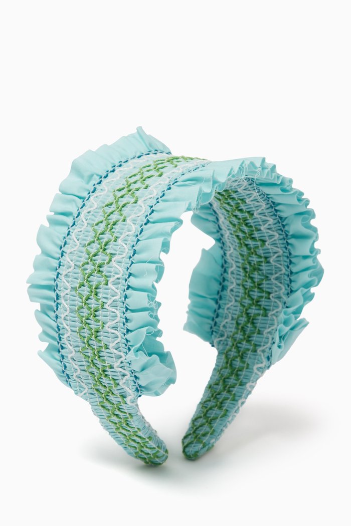

Pia Smocked Hairband in Cotton, Blue