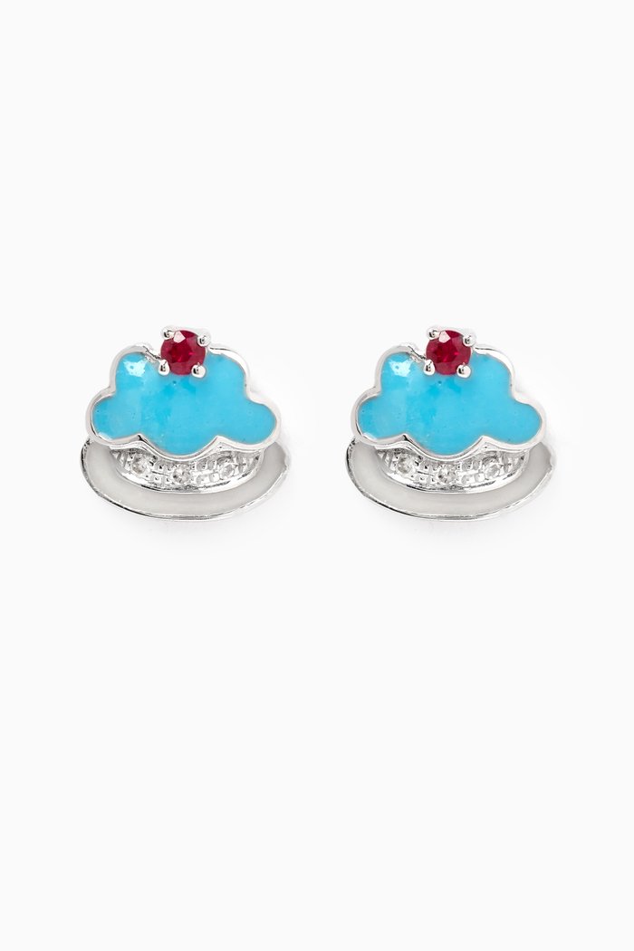 

Enamel Diamond Earrings in 18kt White Gold, Blue