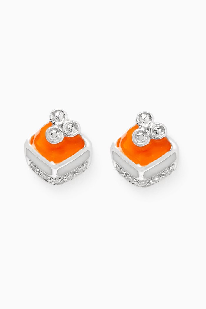 

Enamel Diamond Earrings in 18kt White Gold, Orange