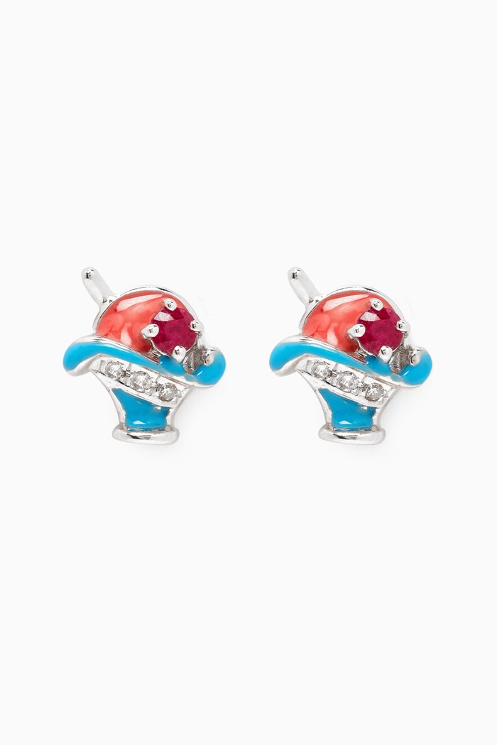

Enamel Diamond Earrings in 18kt White Gold, Blue