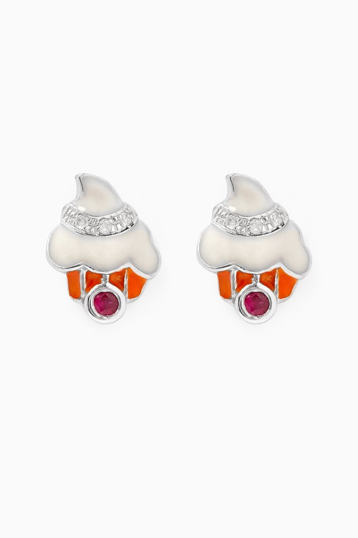 

Enamel Diamond Earrings in 18kt White Gold