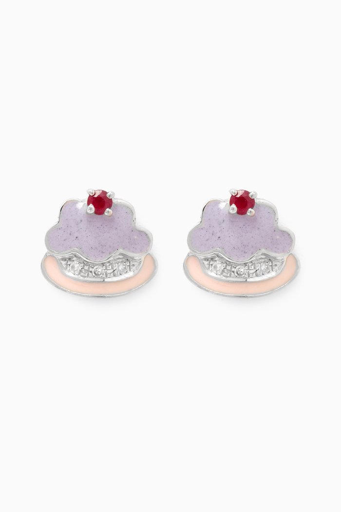 

Enamel Diamond Earrings in 18kt White Gold, Blue