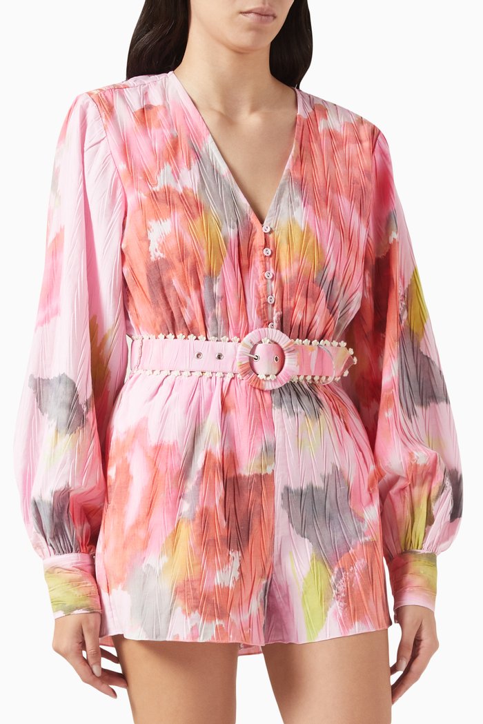 

Rosa Belted Romper in Cotton-blend, Pink