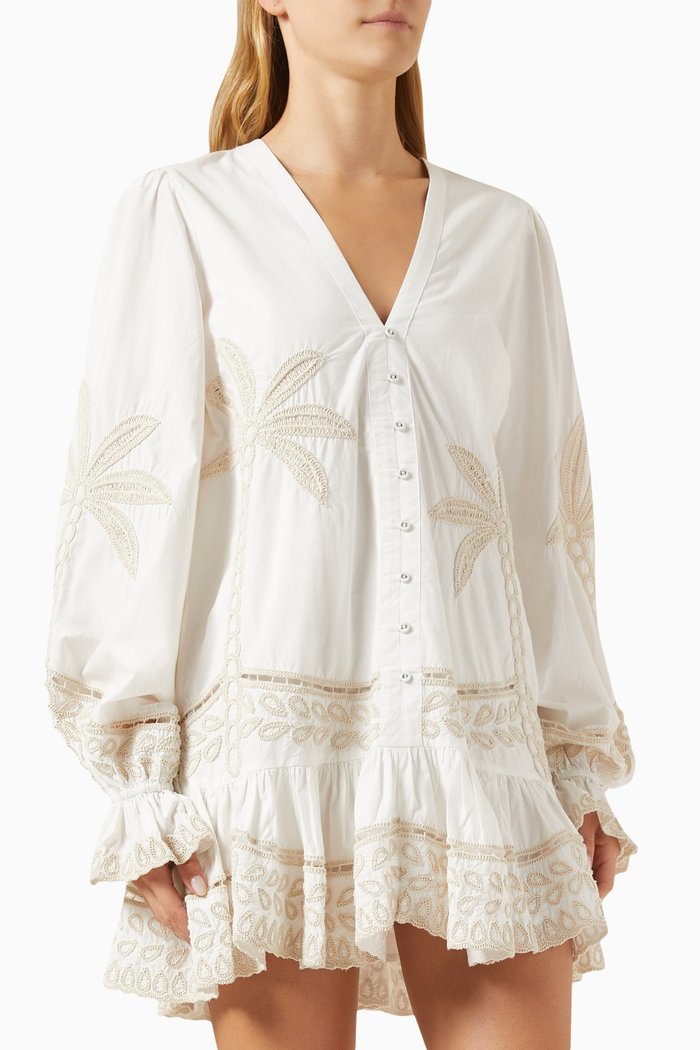 

Embroidered Mini Dress in Cotton, White
