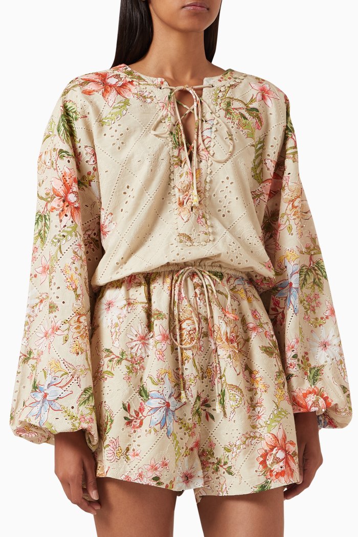 

Nava Floral-print Romper in Cotton, Neutral