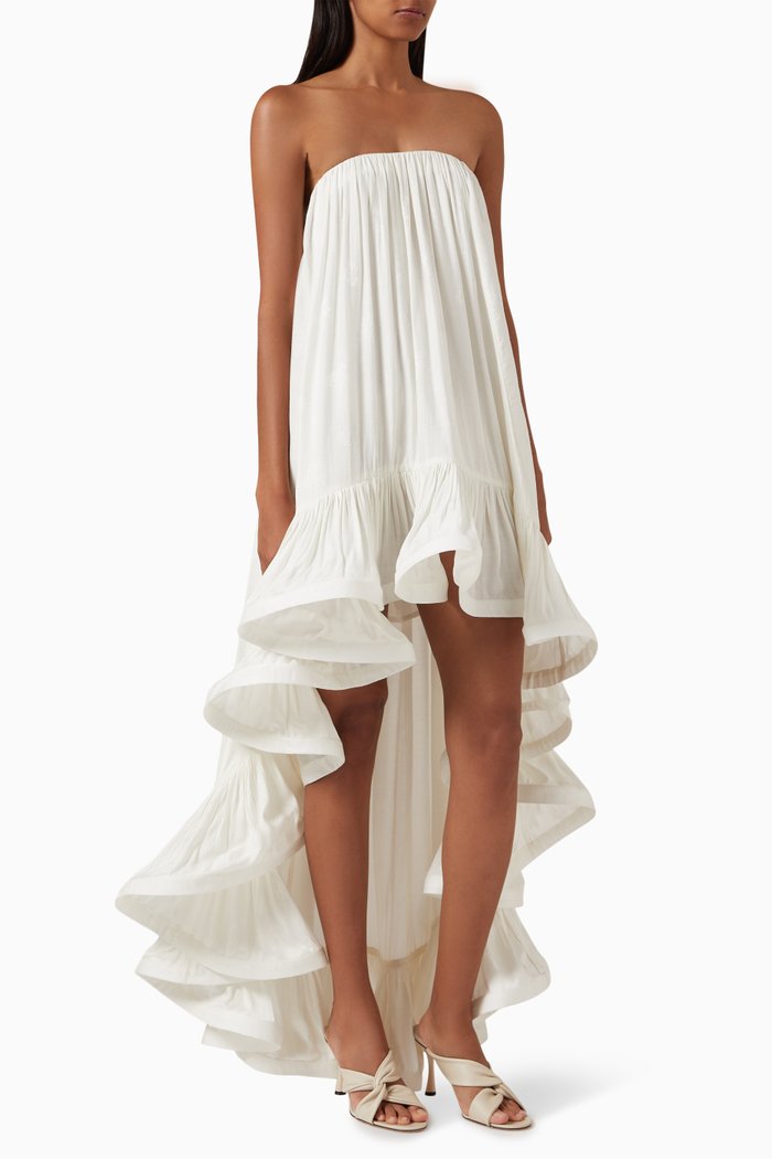 

Mina Asymmetric Floral-print Dress, White