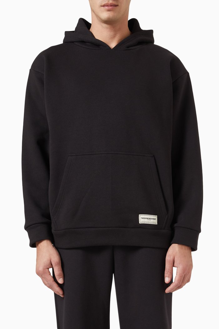 Oversized Logo Hoodie in Organic Cotton Blend, Black