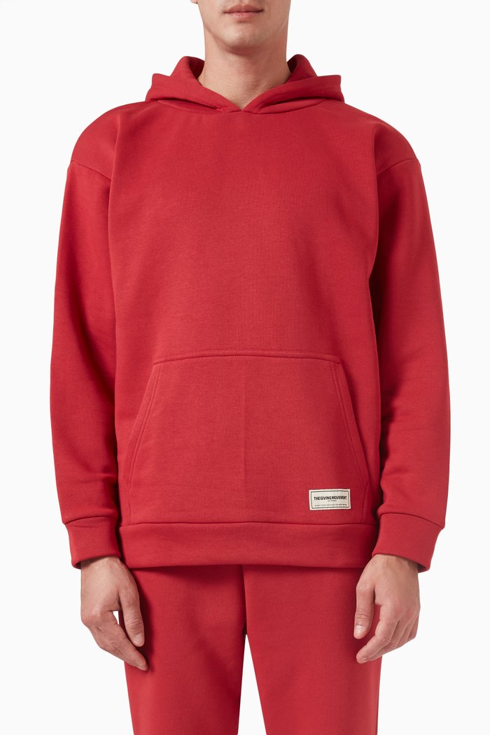 

Oversized Logo Hoodie in Organic Cotton Blend, Red