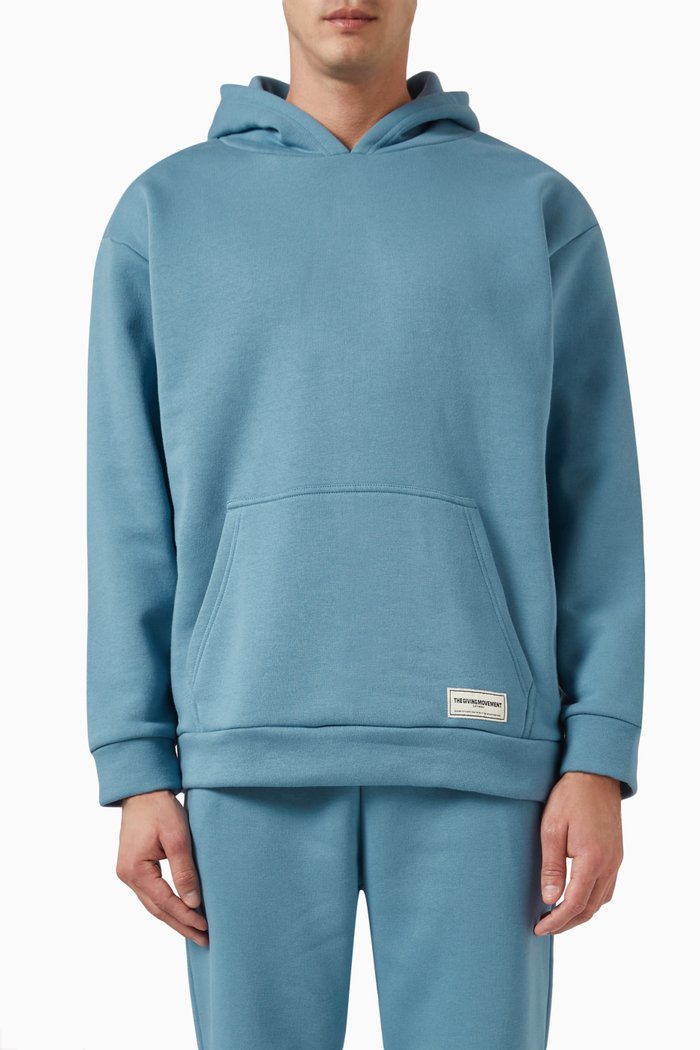 Oversized Logo Hoodie in Organic Cotton Blend, Blue