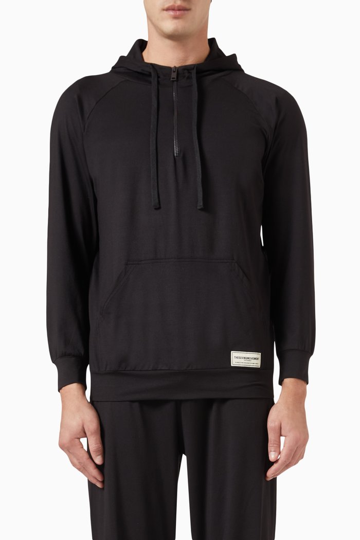 

Half-zip Hoodie in Recycled Polyester Blend, Black
