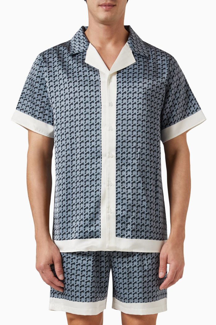 

Printed Button-up Shirt in Recycled Polyester, Black