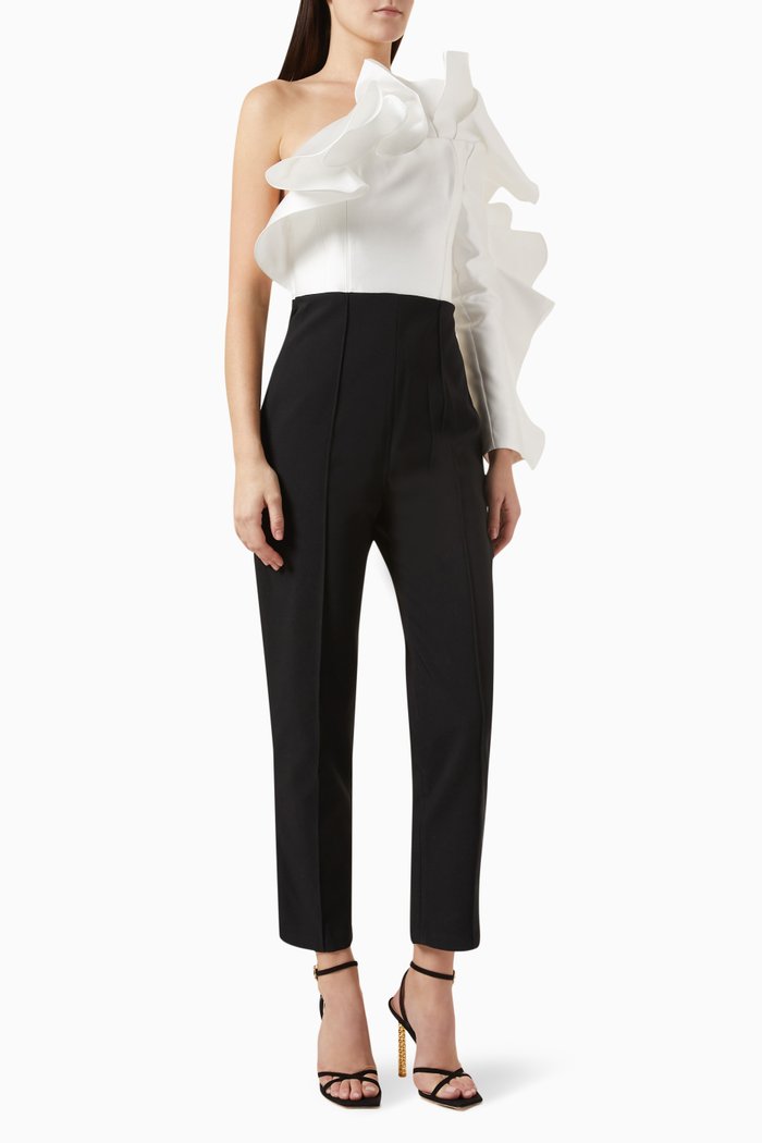 

Hana Ruffle Jumpsuit in Crepe, Black