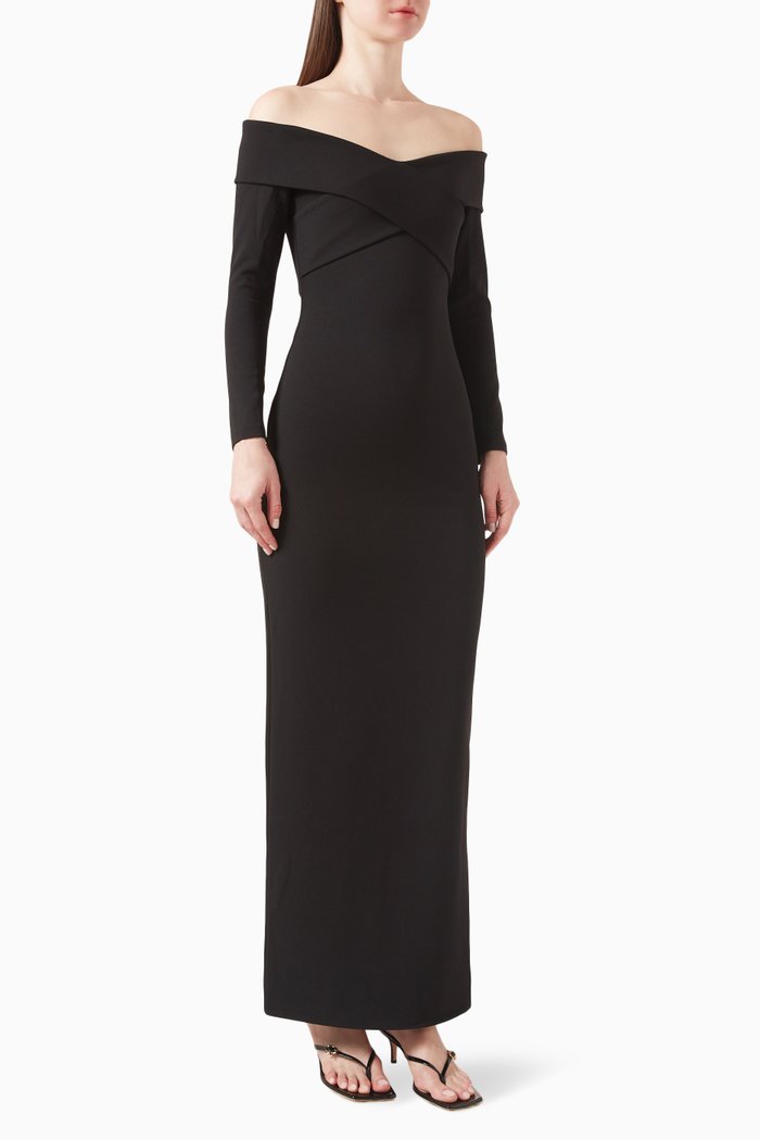 Galia Maxi Dress in Crepe, Black
