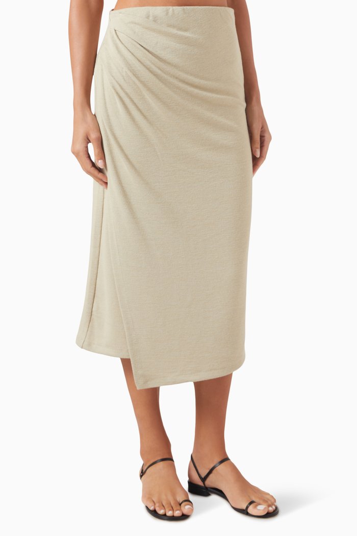 

Side-Drape Midi Skirt, Neutral