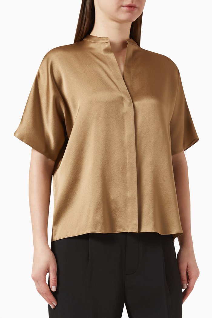 

Short Sleeve Dolman Blouse in Silk, Neutral
