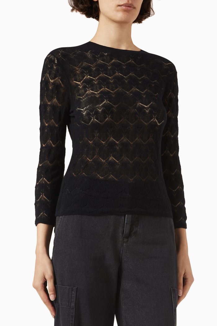 

Crew-neck Lace Top in Japanese Cotton, Black