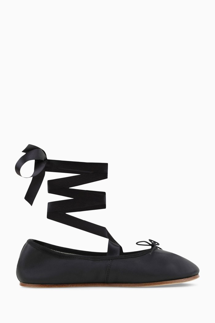 Sophia Lace-up Ballerina Flats in Nappa, Black