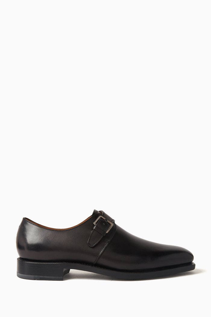 

Farley Monk Strap Shoes in Calf Leather, Black