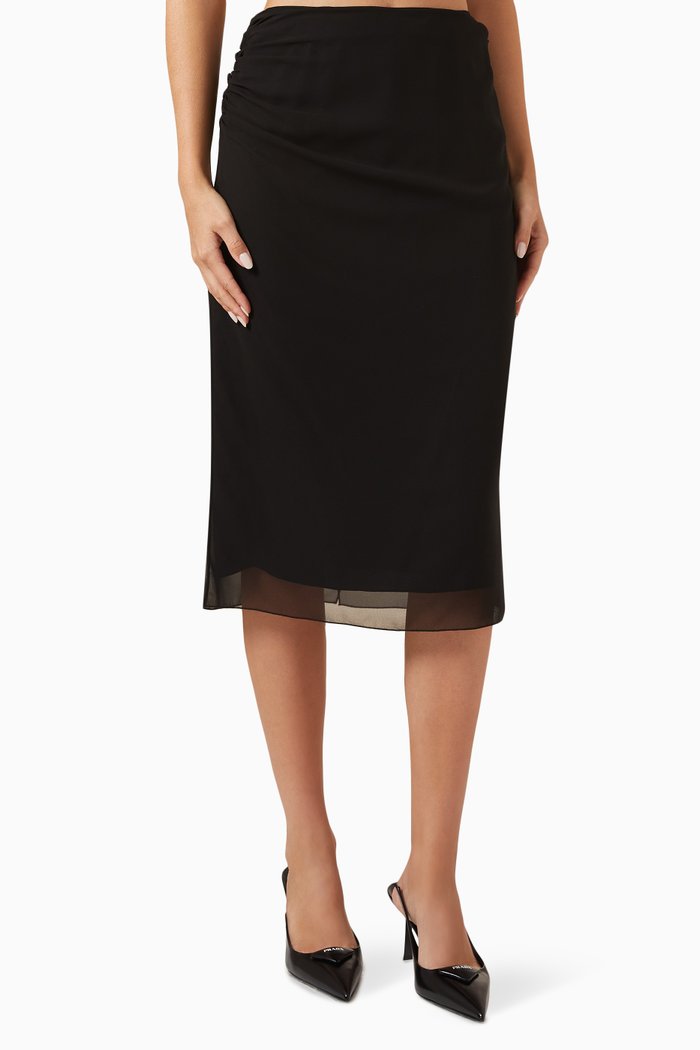 Gathered Midi Skirt in Georgette, Black