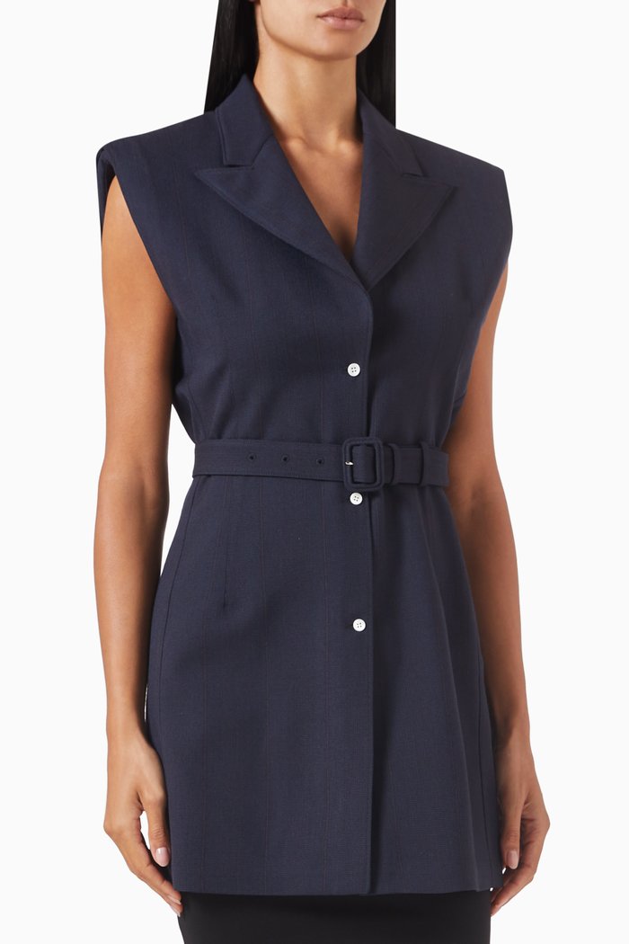 

Single-breasted Pinstripe Jacket in Wool, Blue