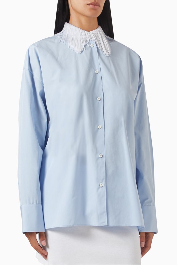 

Fringed-collar Shirt in Cotton, Blue