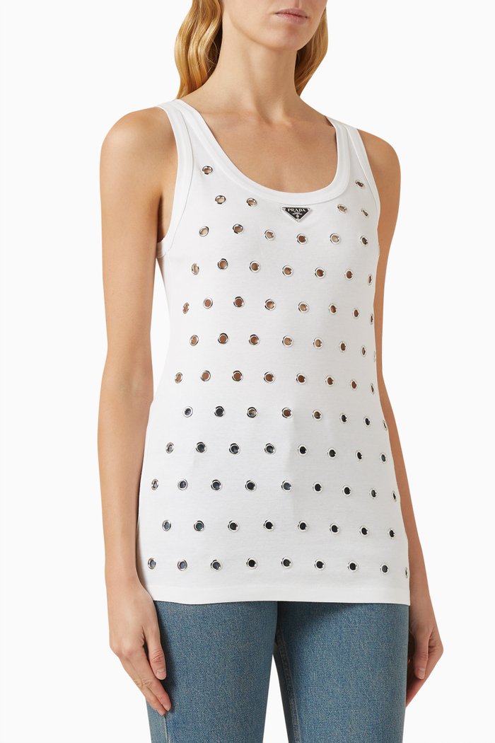 

Metal Cut-out Tank Top in Cotton-jersey, White