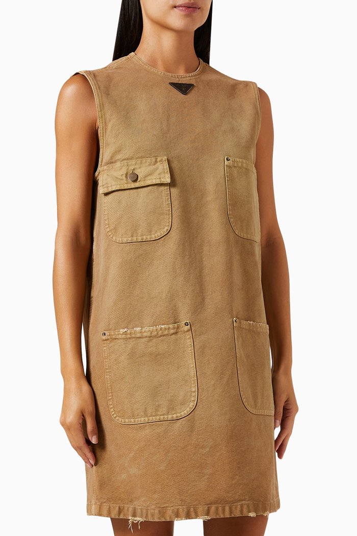 

Boxy Sleeveless Mini Dress in Cotton, Neutral