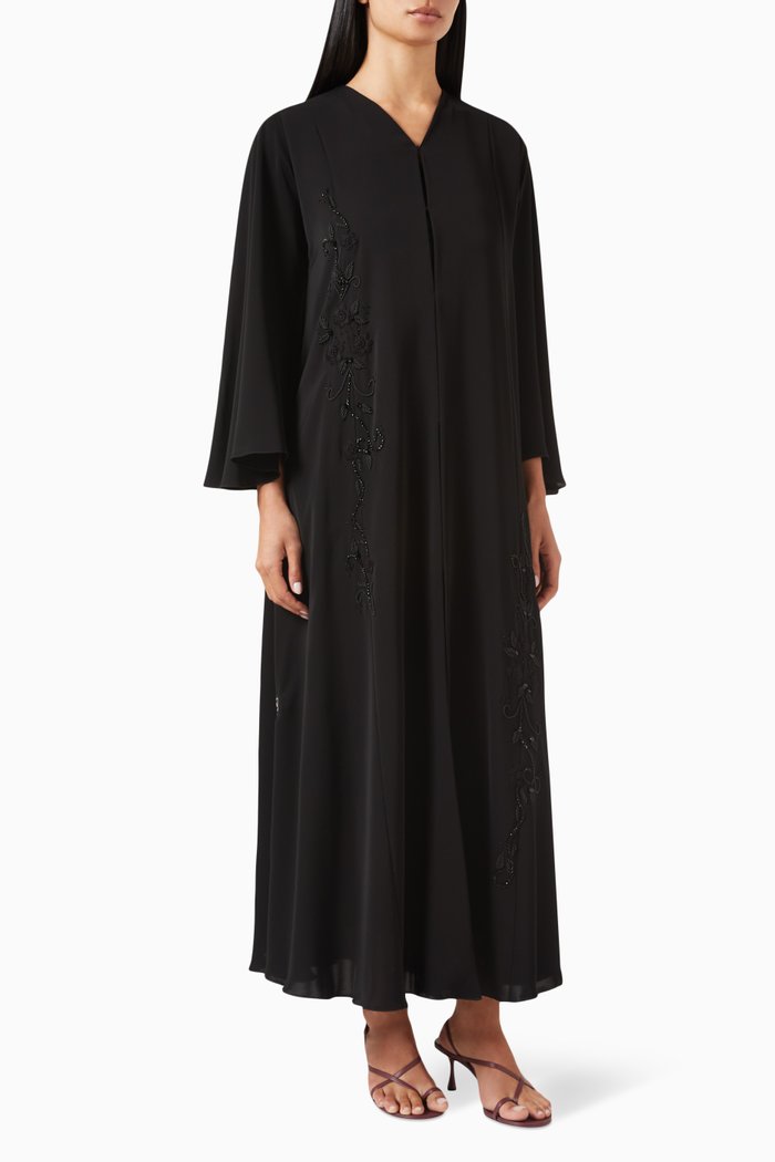 

Bead & Thread Embroidered Abaya in Nada, Black