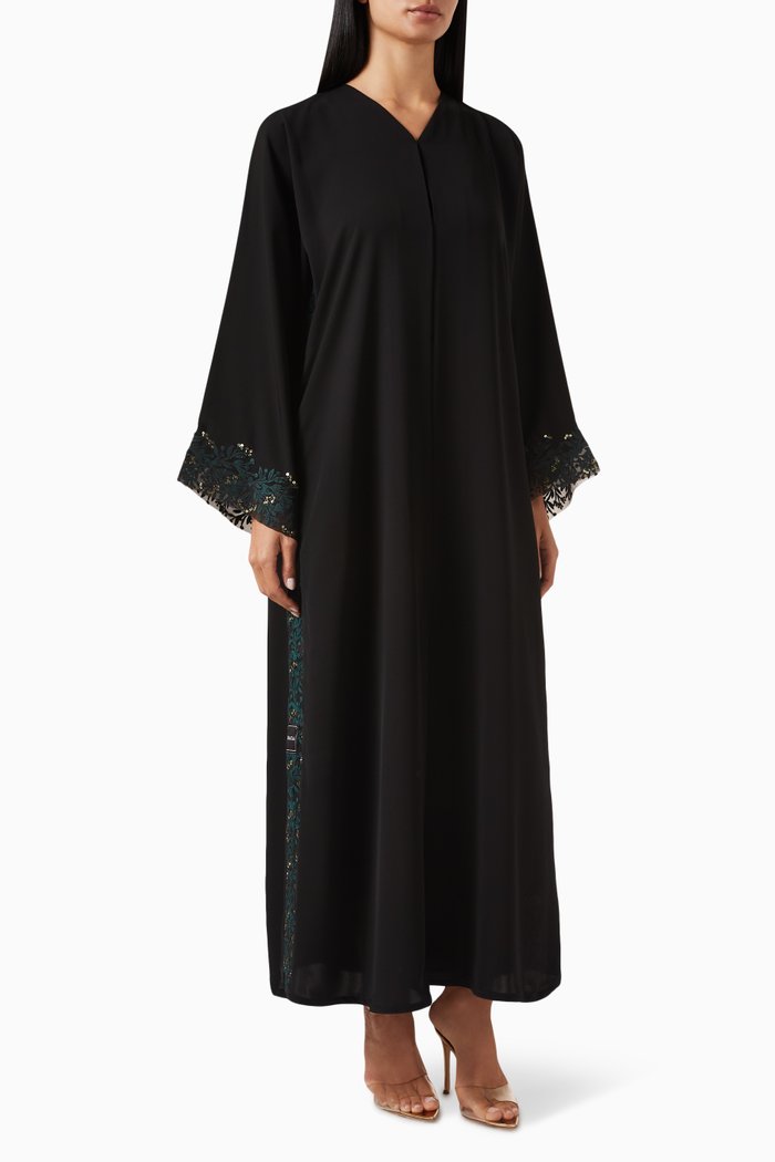 

Applique Embroidered Abaya in Nada & Organza, Black