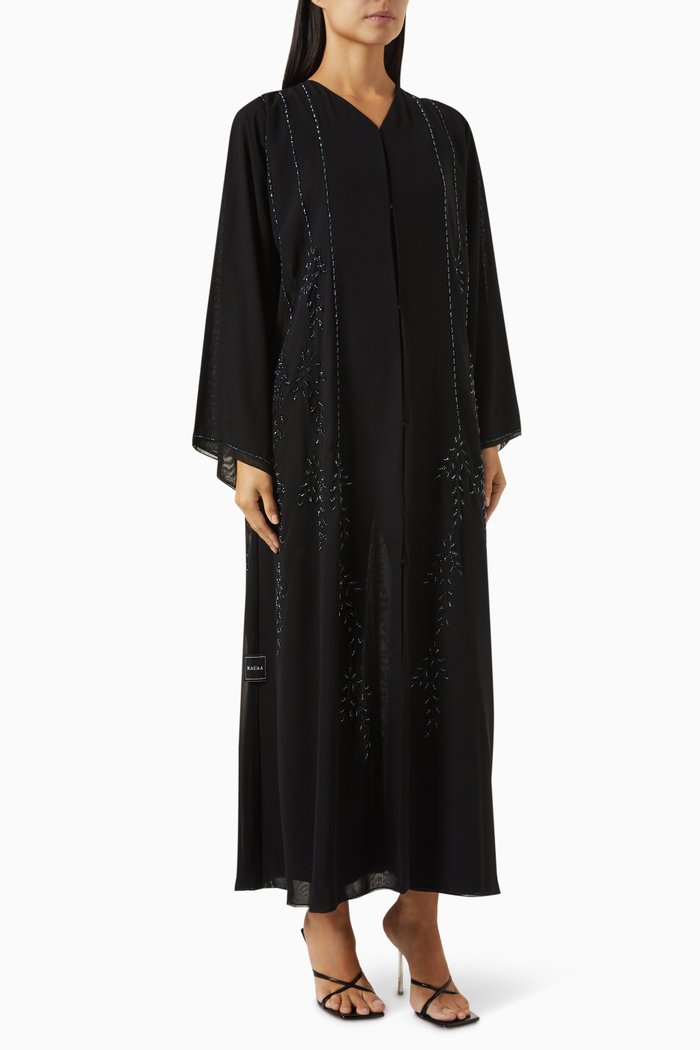 

Bead Embellished Abaya in Double Chiffon, Black