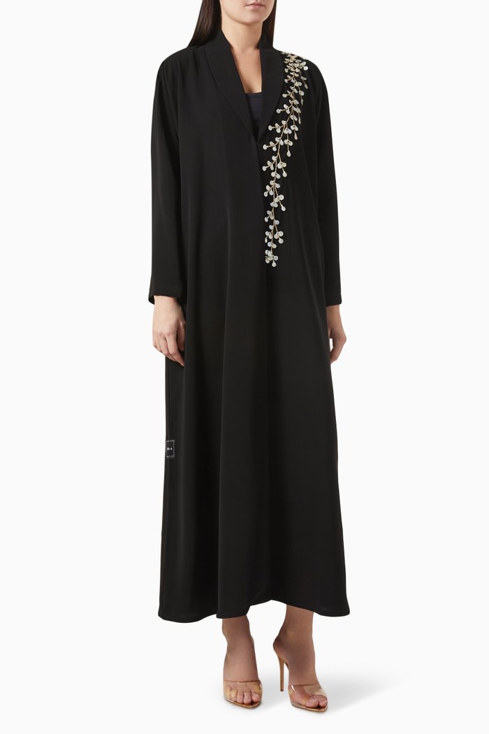 

Pearl Embellished Abaya in Crepe, Black