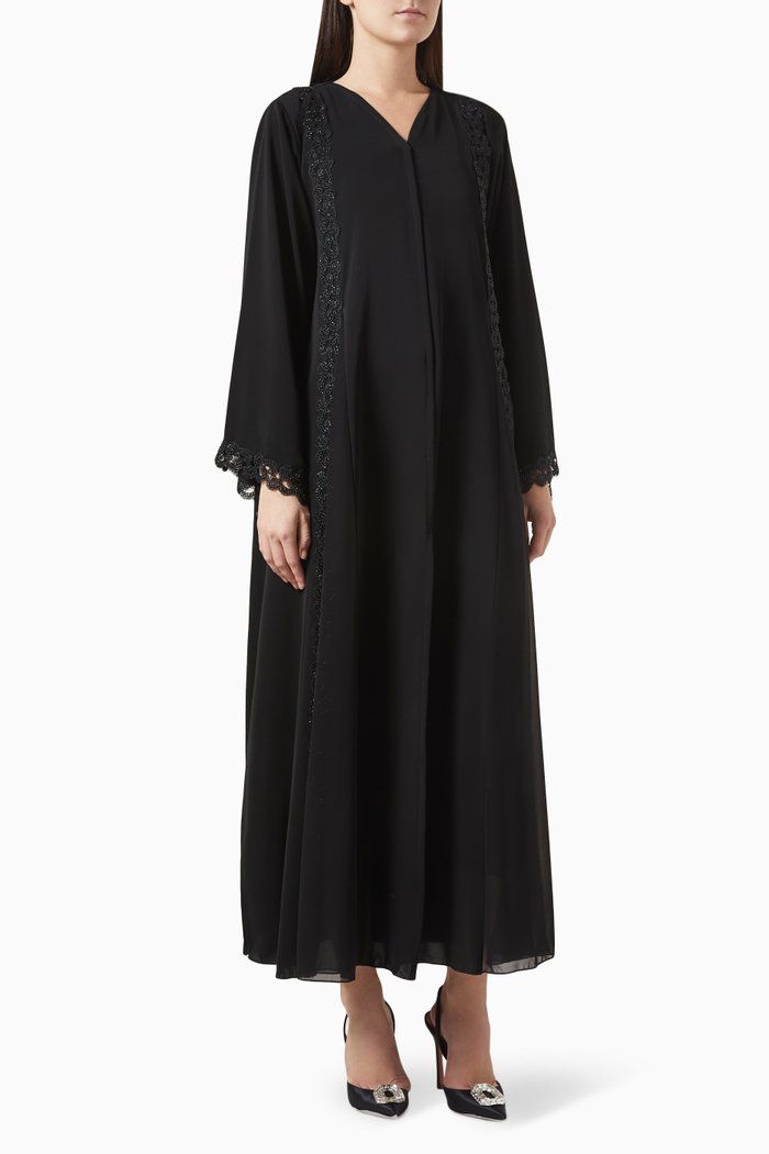 

Lace Embroidered Abaya in Nada, Black